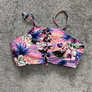 California Sunshine Swimwear Bikini Top Womens Large Multicolor Floral Halter